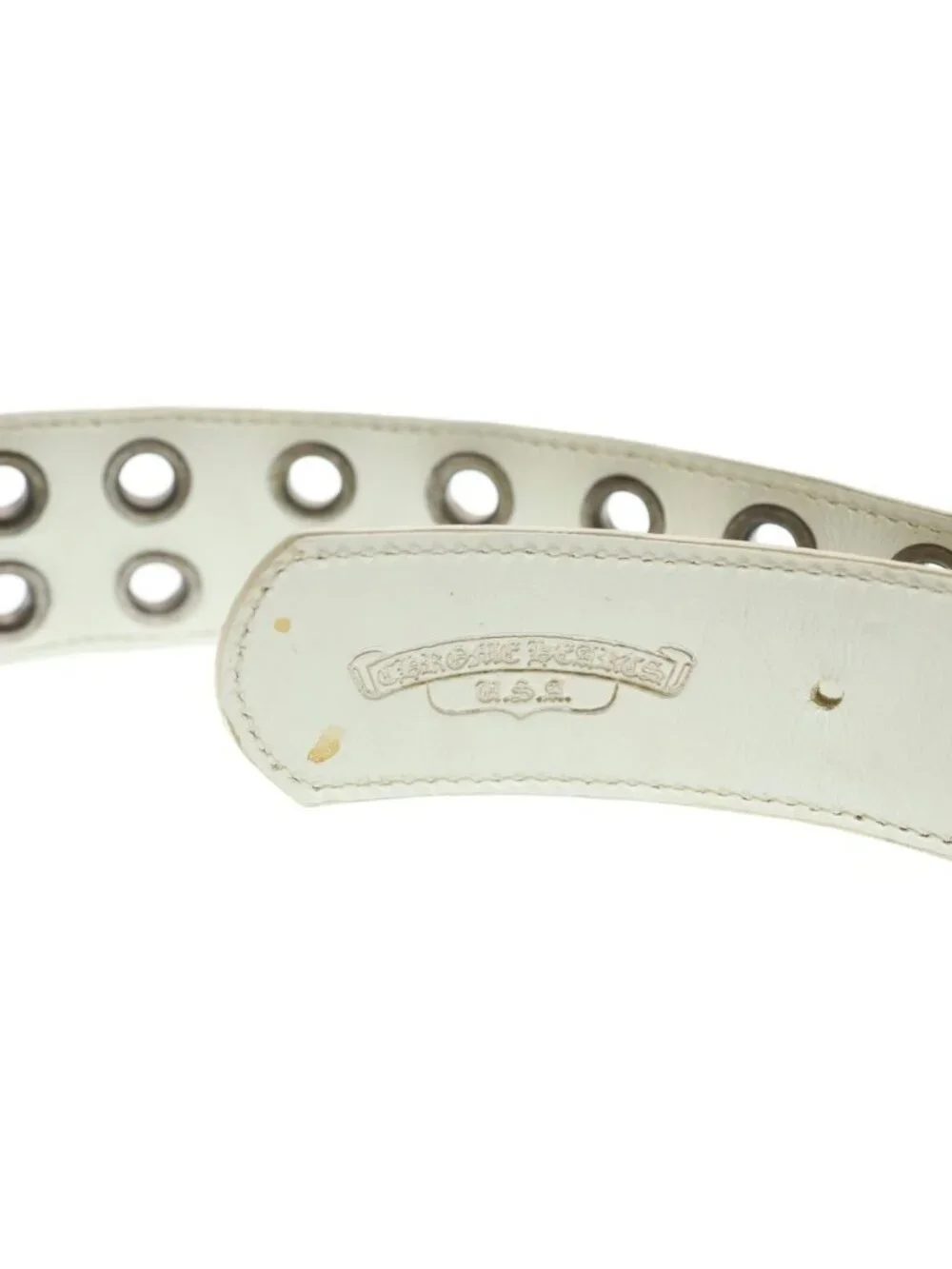 Chrome Hearts Strap Dbl Grommet Double Leather Belt White 34